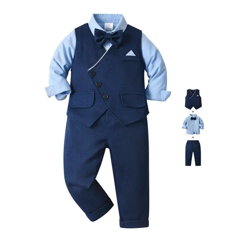 

Baby Boys Suits Spring and Autumn Boys' Collar Long Sleeve Shirt Design Sense Vest Suit Pants Gentleman 3-Piece Clothes Set