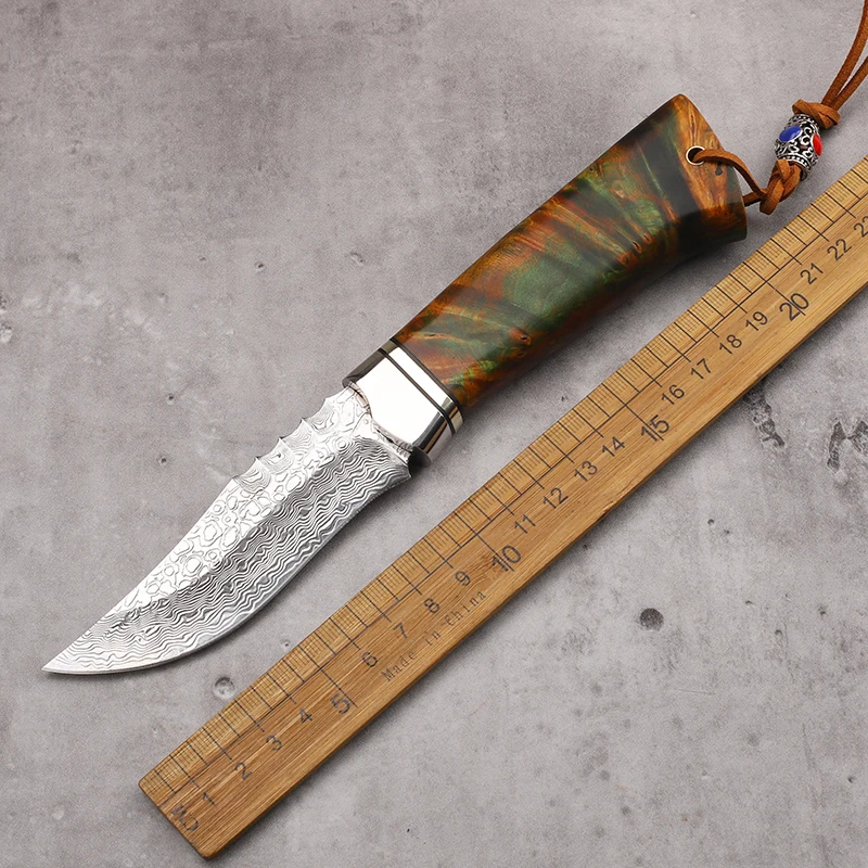 

Damascus Steel Fixed Outdoor Camping Tactics Self Defense Fruit Camping Hunting Survival EDC Tool Knife