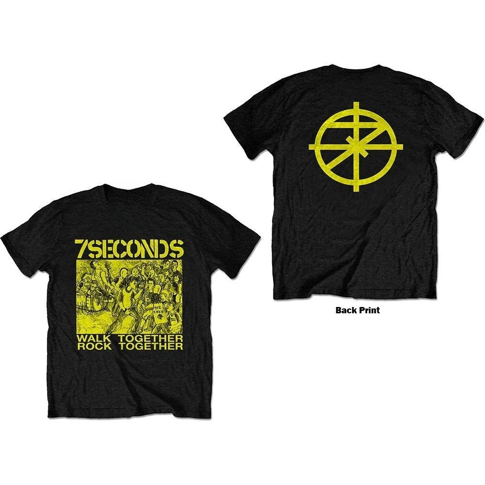 7Seconds Walk Together Rock Together Graphic T-Shirt, 100% Cotton Vintage Hardcore Punk Print Tee, Unisex Double Sided Short Sl