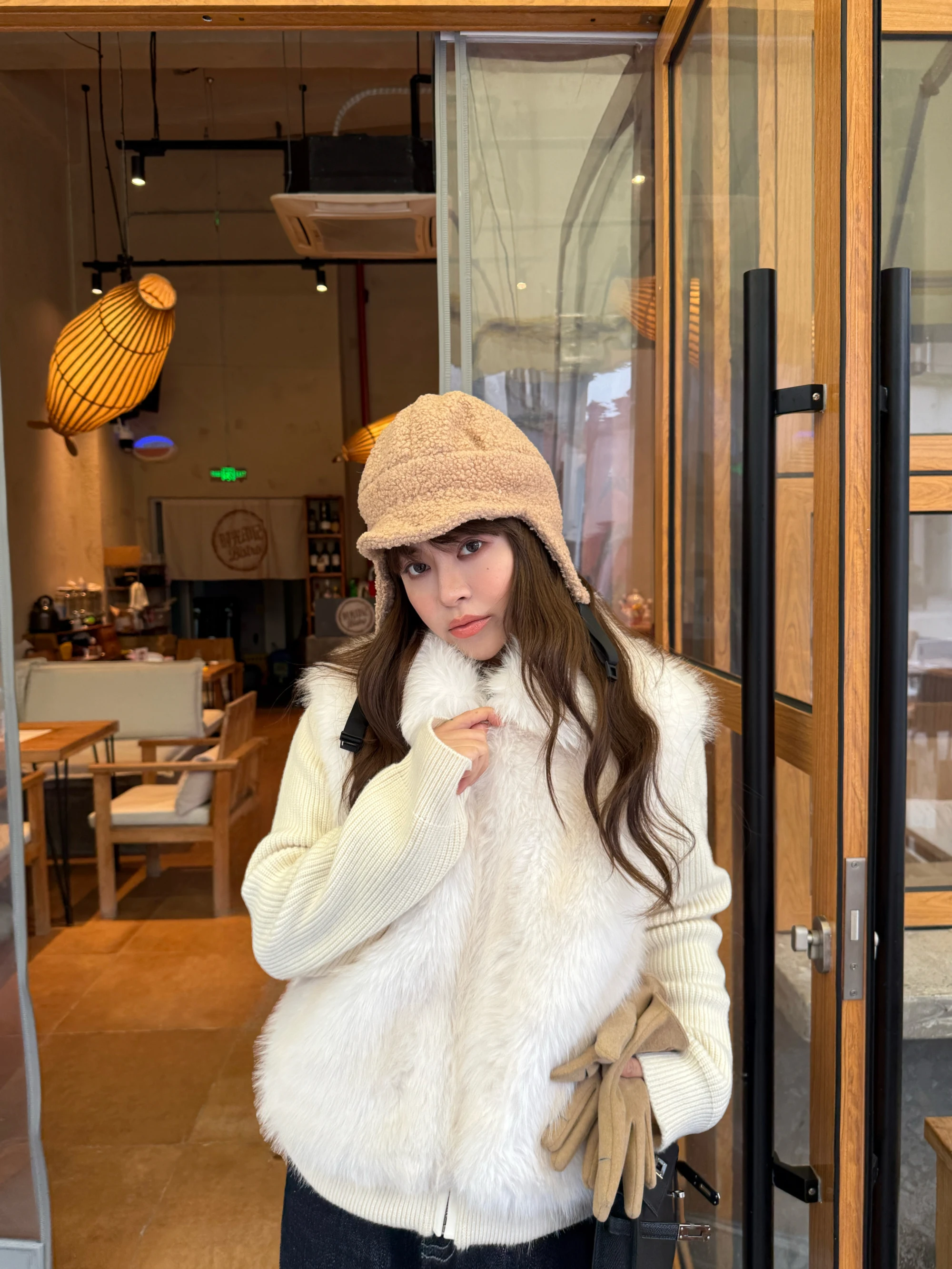 

3ts Thiened Knitted Fur Coat Women's Faionable Fake Two-Piece Design Eco-friendly Synthetic Mink Long Sve Zipper Closure