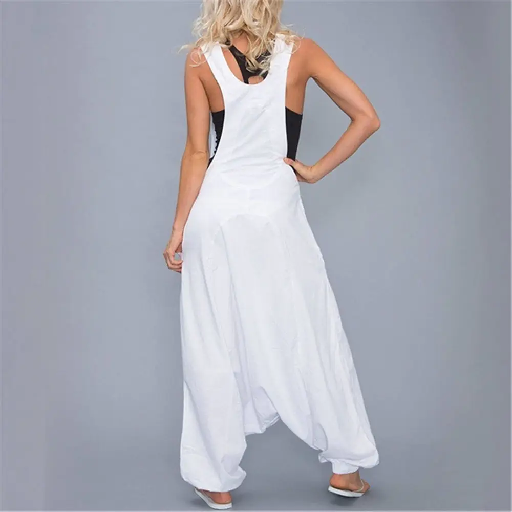 Women Oversized Cotton Wide Leg Jumpsuit Plus Size 3XL 5XL Drop Crotch Sarouel Straps Large Pocket Rompers