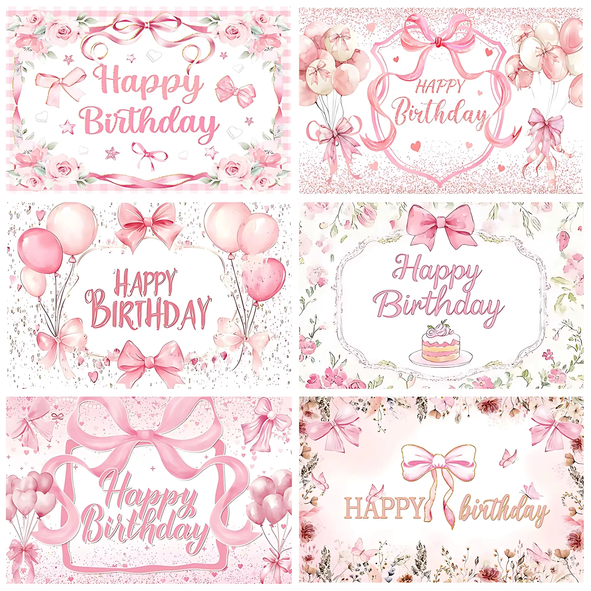 

Pink Bow Tie Birthday Party Background Balloon Flowers Diamond Girls Birthday Party Decor Banner Kids Baby Shower Supplies