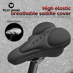 WEST BIKING MTB Comfortable Saddle Cover Light Breathable Seat Cover Soft Sponge Painless Bike Seat Cushion With Rainproof Cover