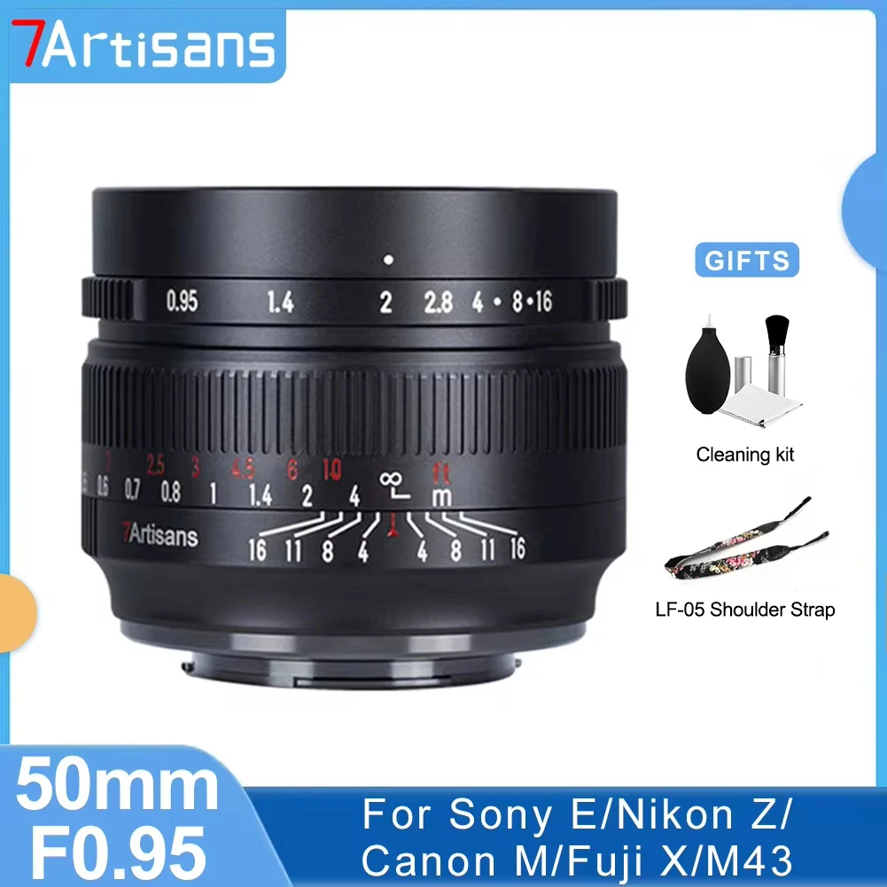 7artisans 50mm F0.95 APS-C Large Aperture Prime Manual Lens for Canon RF Canon EOS-M Sony E Fuji FX Nikon Z Zfc Micro 4/3 m43 xt