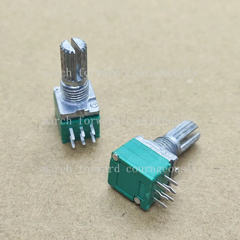 10pcs Type 09 B104 dual 6-pin sealed potentiometer for B100K audio volume adjustment. Handle length: 15MM