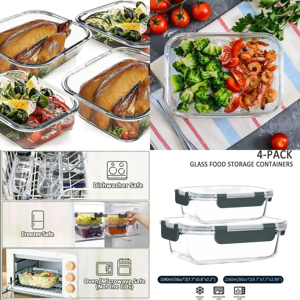 

Очень большой стеклянный набор для хранения продуктов питания с крышками, 2 x 80 унций и 2 x 36 унций, герметичный, микроволновая печь, духовка, морозильная камера, можно мыть в посудомоечной машине