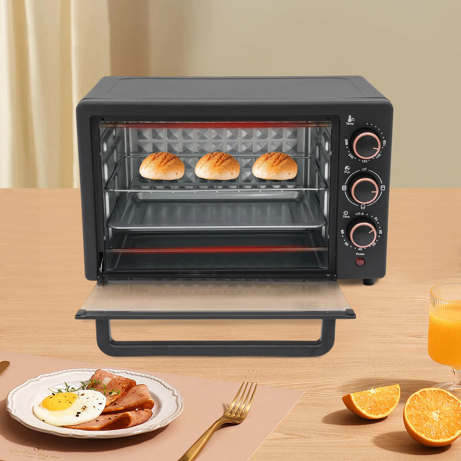 فرن كونترتوب كهربائي 22 لتر، محمصة خبز 1000 وات مع مؤقت 60 دقيقة، 4 أنابيب تسخين للمطبخ الصغير