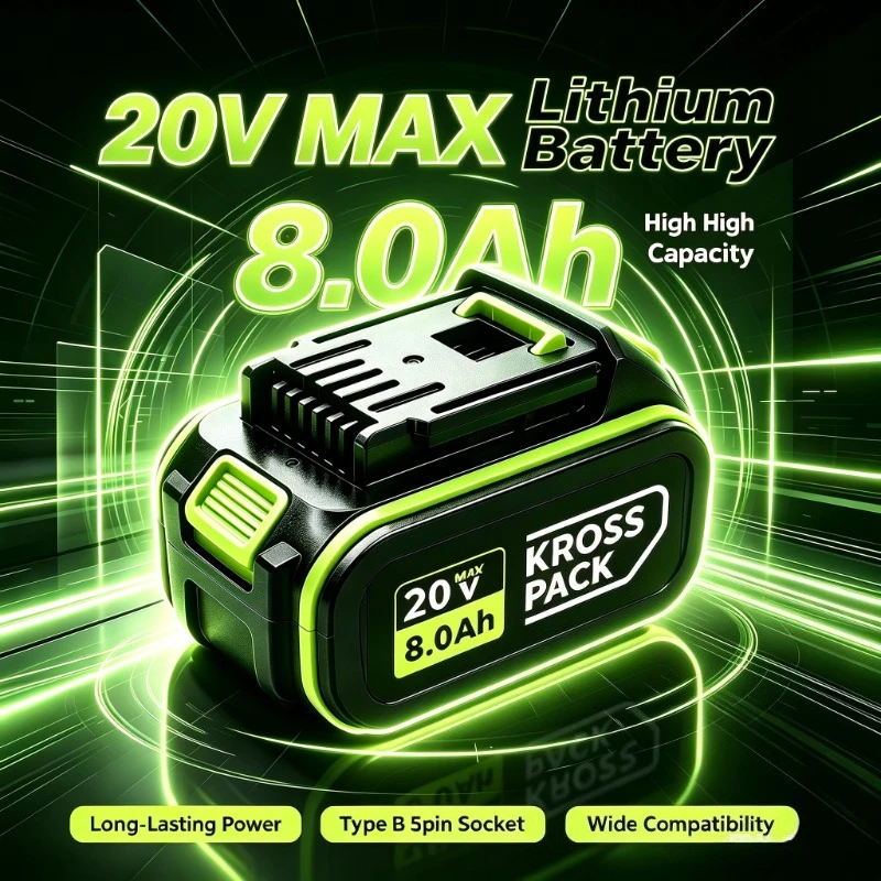 20V 6.0Ah/8.0Ah 5Pin Replacement Li-ion Battery Compatible with WORX WA3016 WA3023 WA3027 WU Series Cordless Power Tools