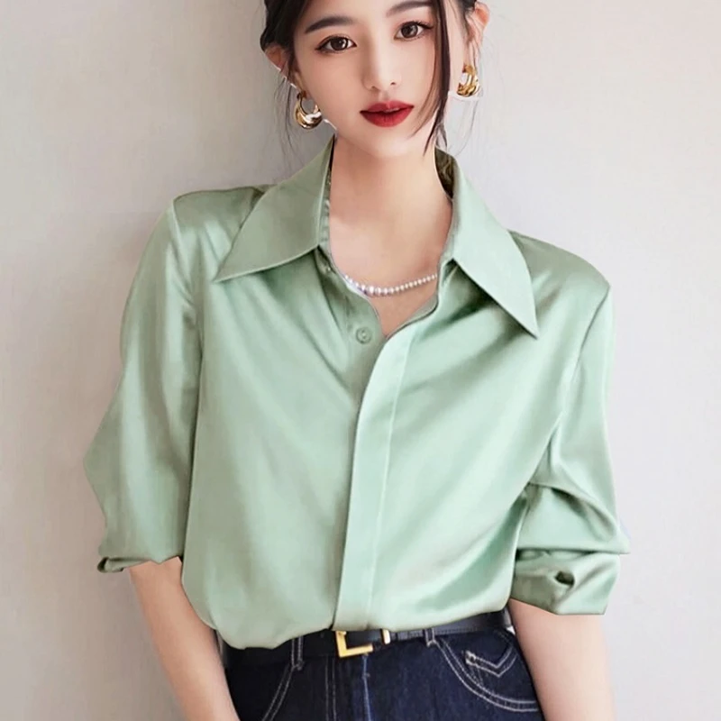 

Vintage Women's Blouses Chiffon Casual Shirts Fashion Loose Summer Korean Clothing Long Sleeved Solid Color Women Tops