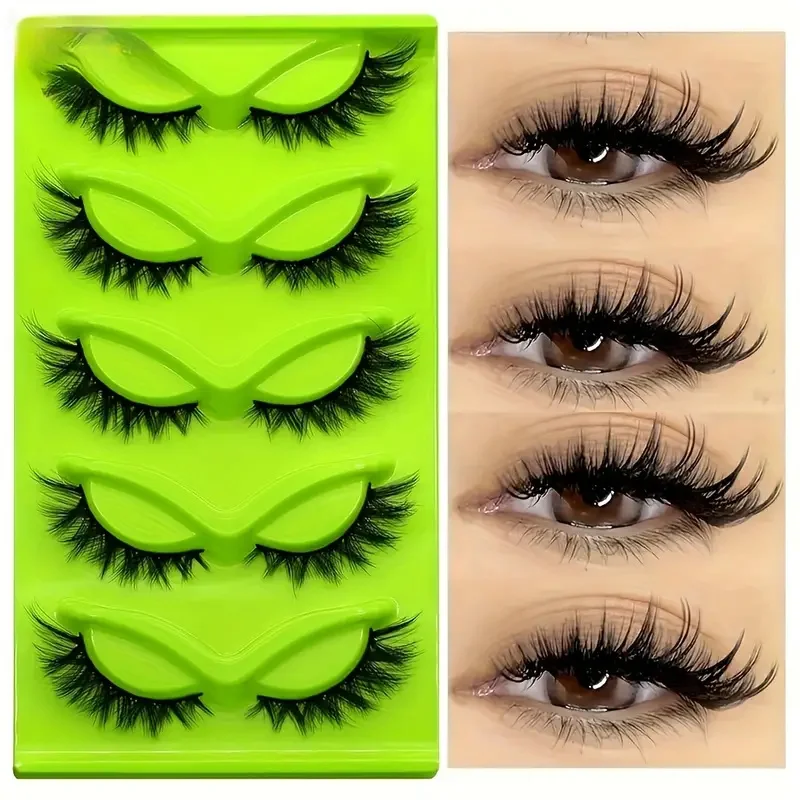 5 pairs of cat eye false eyelashes - natural, fluffy, soft appearance with fine cross line design - hypoallergenic full eyelash