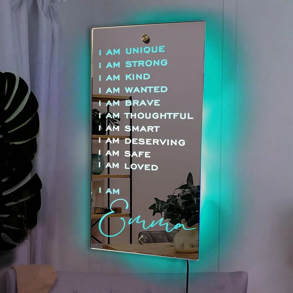 

Personalized Custom Name Mirror Light Emitting Diode Light Up Mirror Bedroom Living Room Wall Decorative Mirror Mom Custom