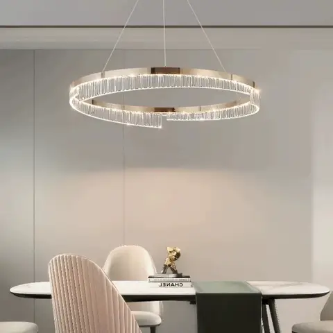 Modern Luxury Style Led Chandelier For Living Room Bedroom Dining Room Pale Gold Luster Lamp Round Ring Design Pendant
