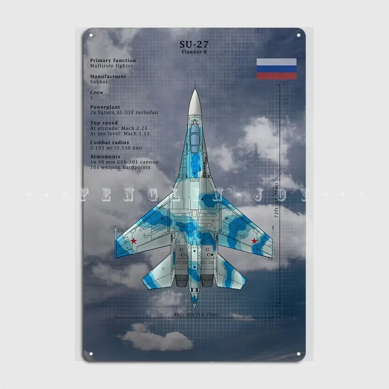 Su-27 Flanker-B Metal Plaque Poster Wall Pub Party Vintage Plaques Tin Sign Poster