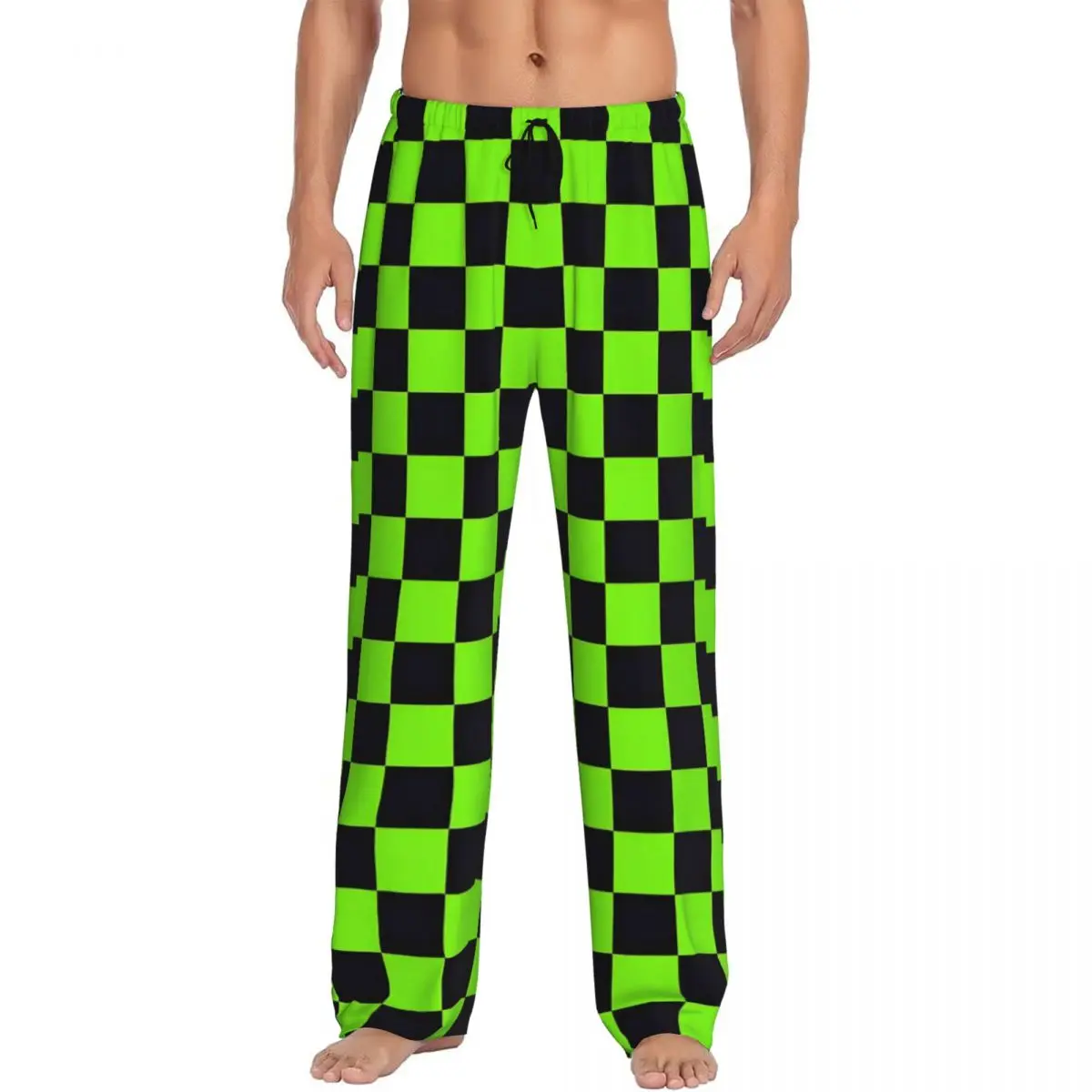 

Custom Printed Men's Checker Pajama Pants Green And Black Sleepwear Sleep Lounge Bottoms with Pockets