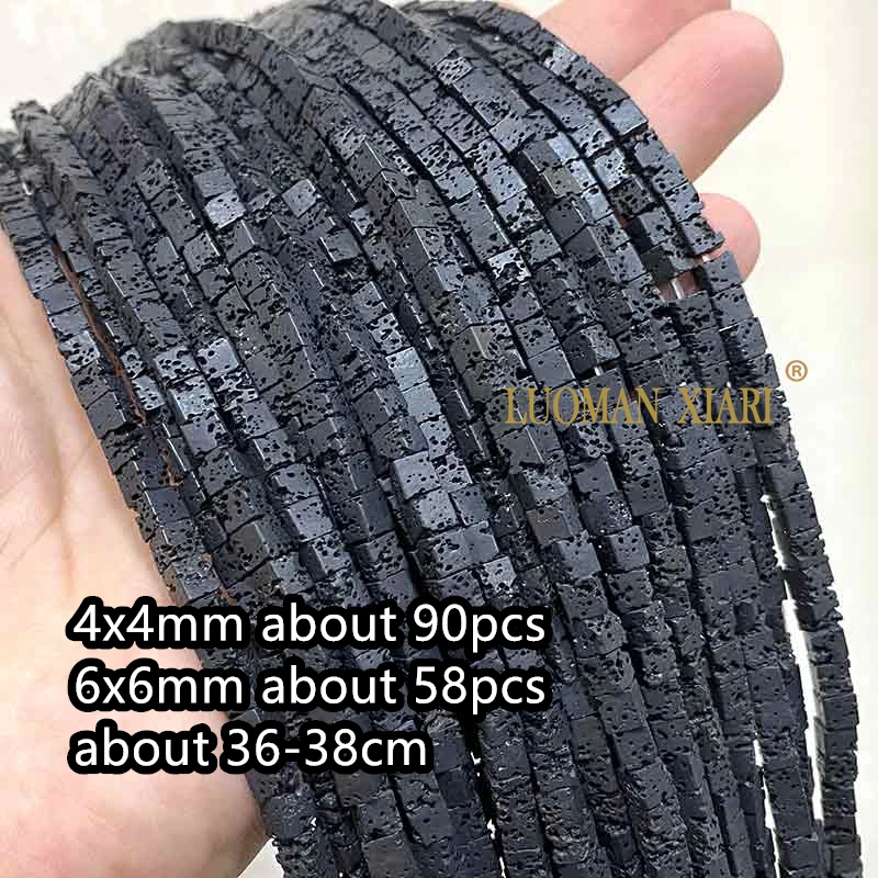 4X4Mm 6X6Mm Kubus Vulkanische Lava Natuursteen Roze Zwart Groen Vierkant Spacer Kralen Voor Sieraden Maken Diy Armband Accessoires