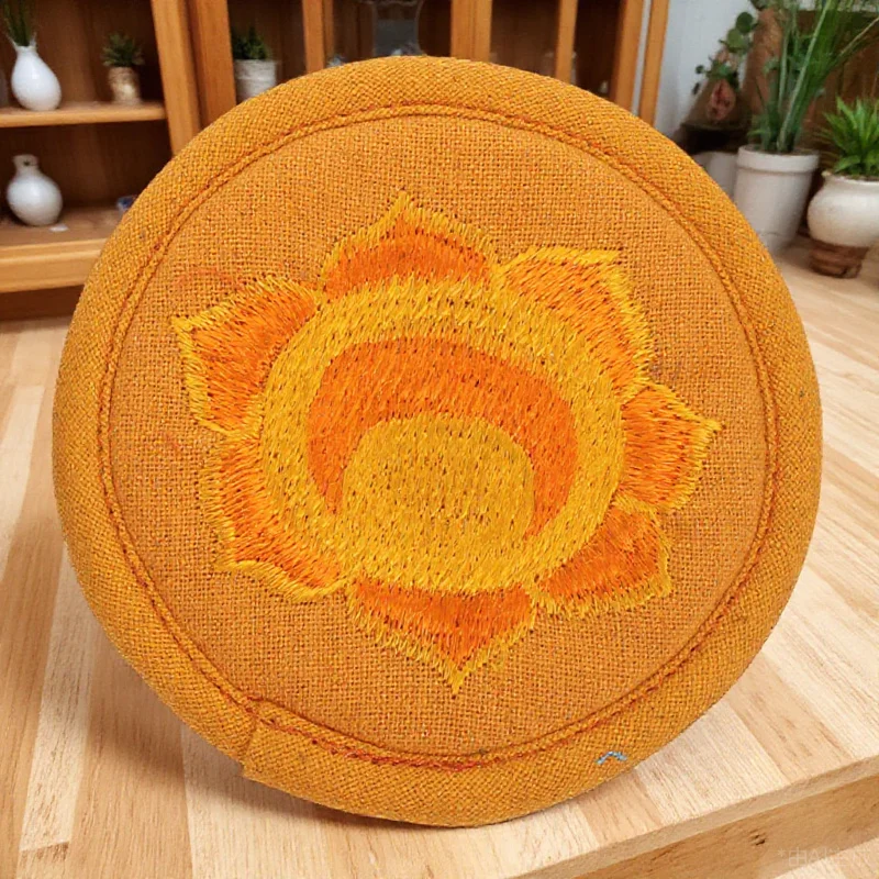 

Embroidered Teapot Pad Buddha Sound Bowl Small Mat Rounded Cushion Double Layer Religious Themed Cotton Prop