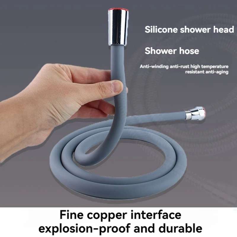 Silicone Flexible Shower Hose Anti-Winding Extension High Pressure Pipe Shower Head Tube Bathroom Accessory