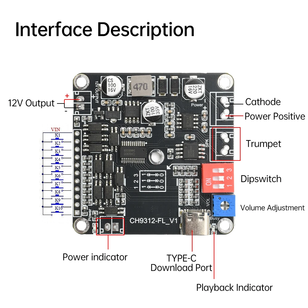 Modulo di riproduzione audio DC 6~35V 20W Scheda amplificatore audio 10 canali Modalità di riproduzione multipla controllata in modo indipendente