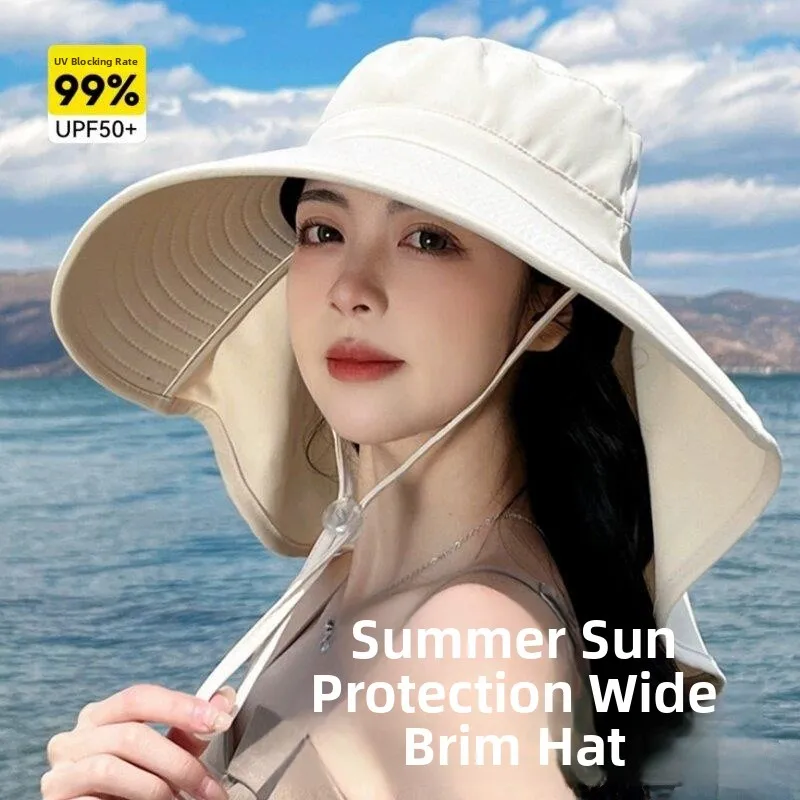

Women's Summer Outdoor Fishing Cap Large Brim Beach Sunshade Shoulder Length Sand Beach Hat New 2026 Fly Blue Valley