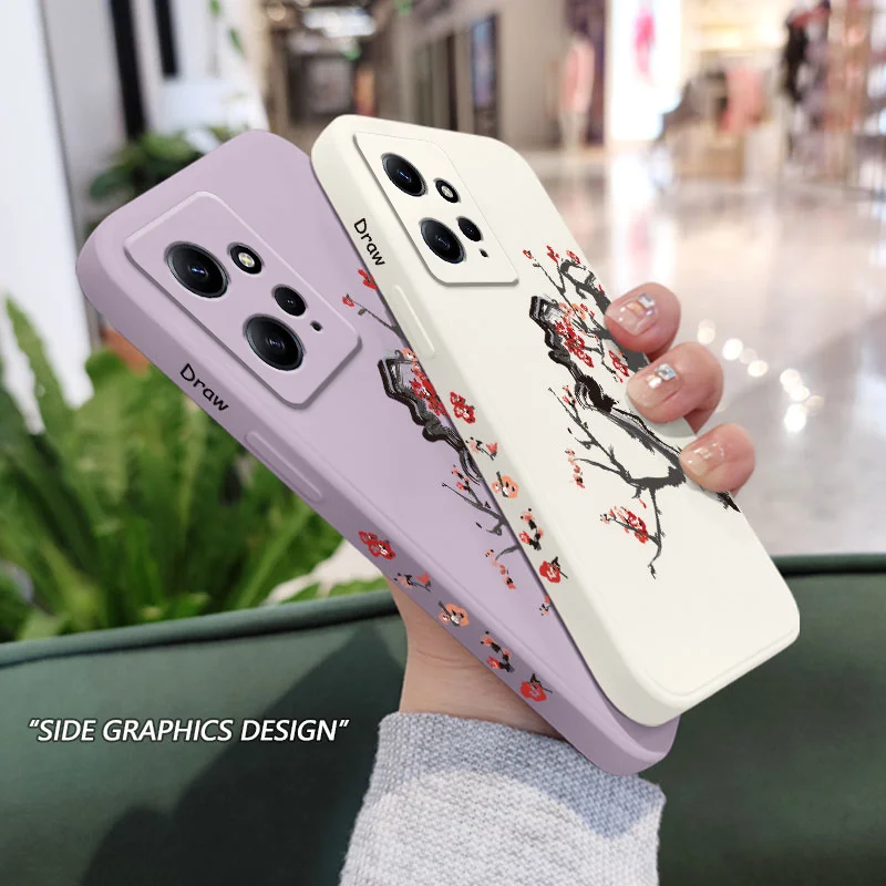 Cold Plum Tree Phone Case For Xiaomi Redmi Note 12 12S 11 11S 10 10T 10S 9 9S 8 7 Pro Plus 4G 5G Liquid Silicone Cover image 4