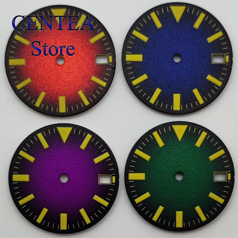 RICHUS 28.5mm Watch Dial Black-Green/Blue/Red/Purple Dial Green luminous fit 3 o'clock crown 3.8 o'clock crown fit NH35 Movement