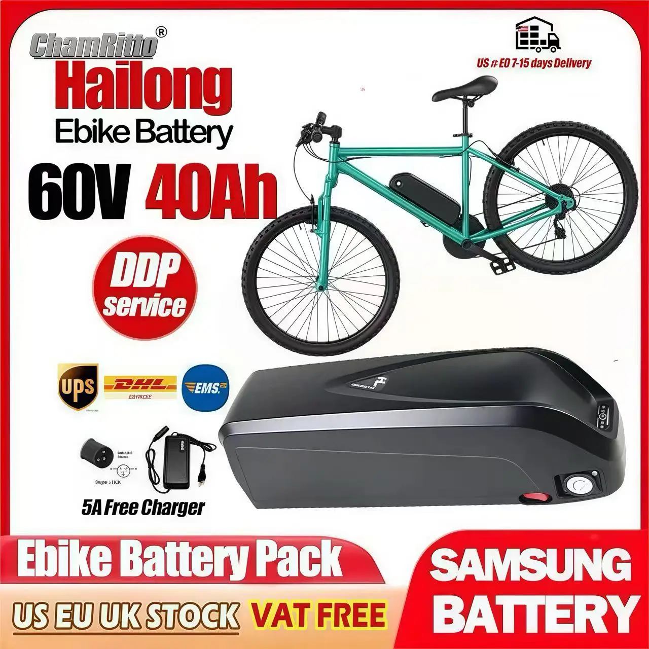 

Электрический велосипедный аккумулятор Chamrider 60V для электровелосипедов Bafang 2000W, мощный литиевый аккумулятор 60V 20Ah 30Ah 25Ah 40Ah 50Ah 100Ah