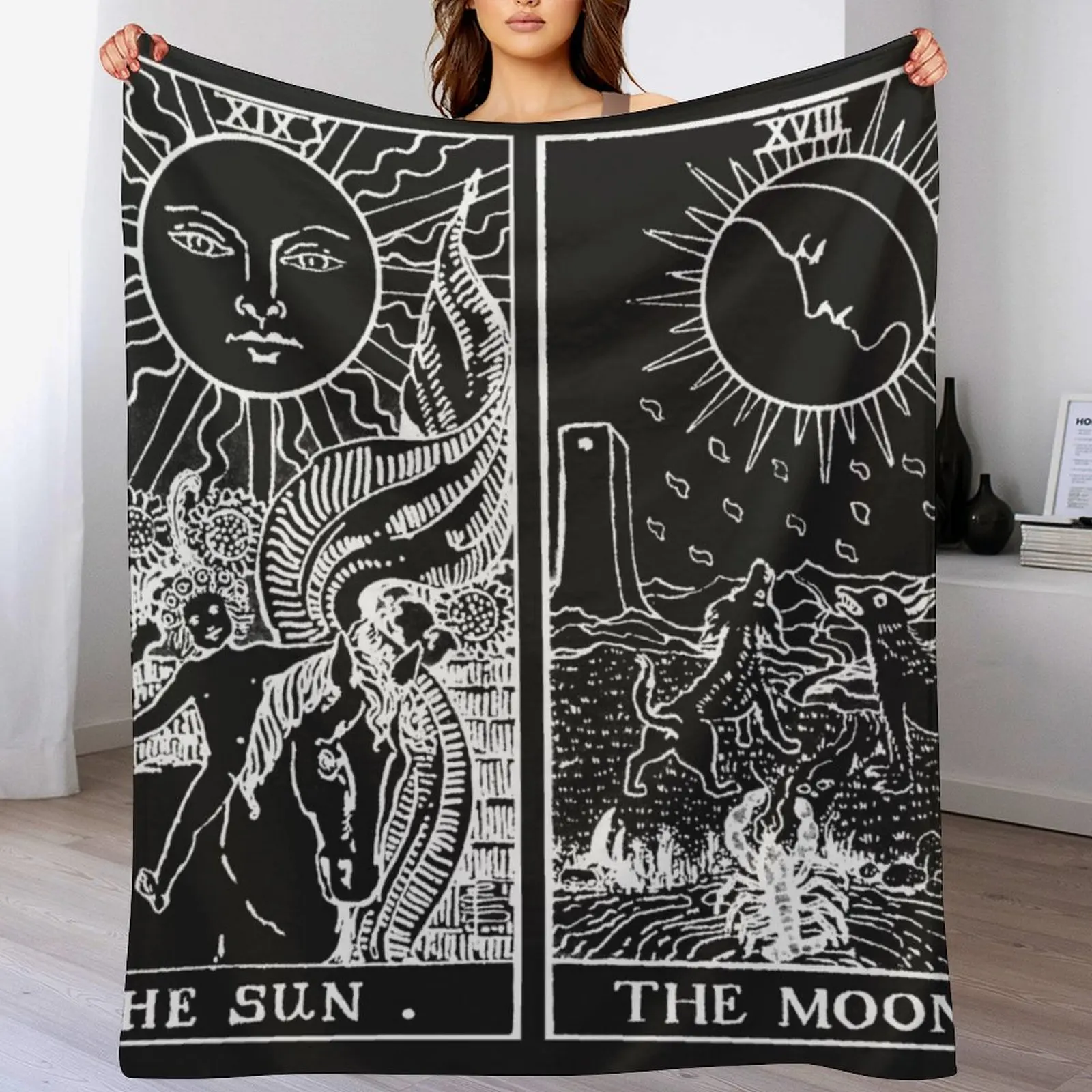 

The Sun and Moon Tarot Cards | Pearl & Obsidian Throw Blanket Bed covers Multi-Purpose Blankets