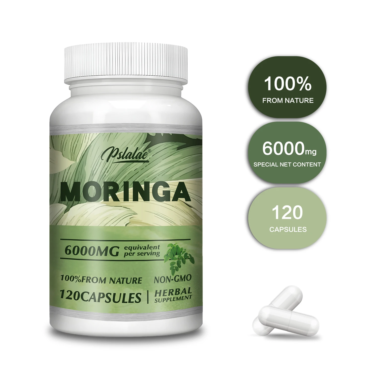 Moringa Capsules 6000mg - Antioxidant, Brighten Skin Tone, Improves Skin and Heart Health, Boosts Energy, Enhances Immunity