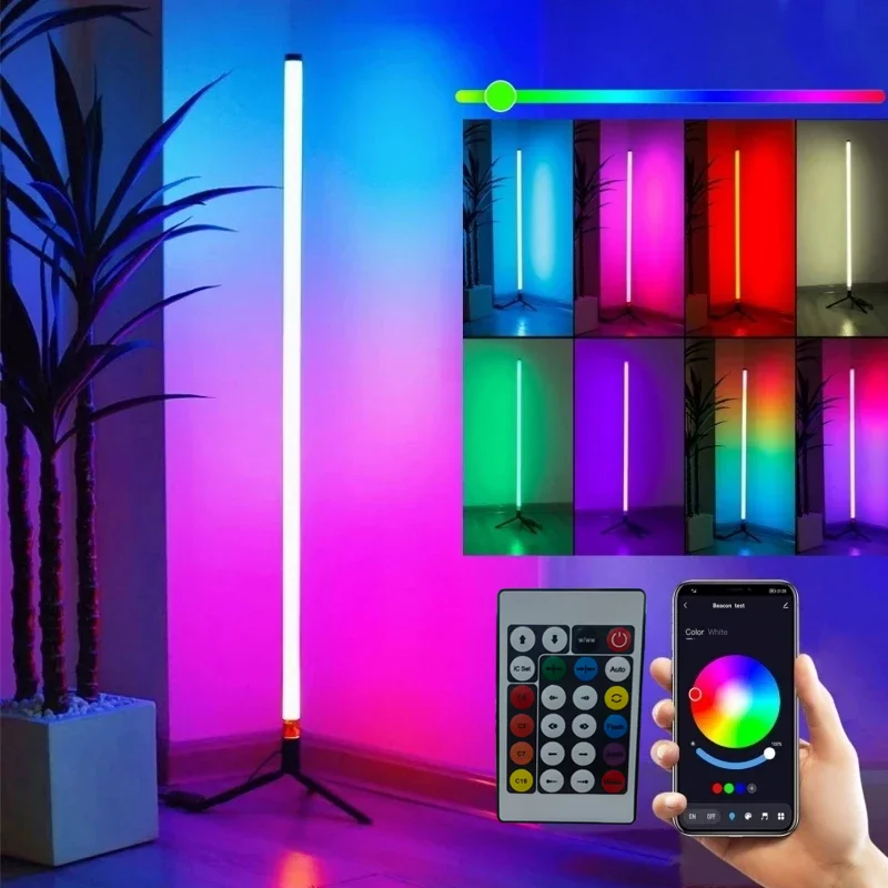 Smart  RGB Corner Floor Lamp with App & Remote Control, Dimmable LED Mood Light for Gaming Living Room Bedroom
