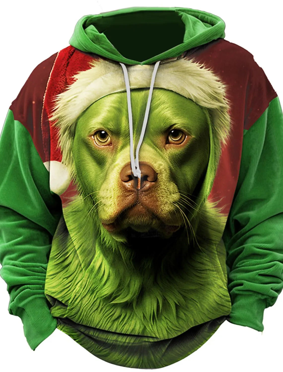 

New men's hoodie 3D printed Christmas green dog graphics sweatshirt drawstring long sleeve street large size men's top clothing