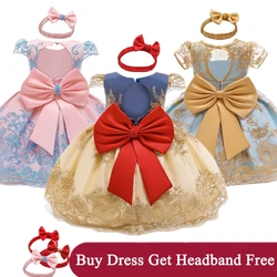 Cute Baby Girls Dress for Party Flower Lace Vintage Girl Dresses for 1-5Yrs Baby Clothes Holiday Kids Snow White Princess Dress