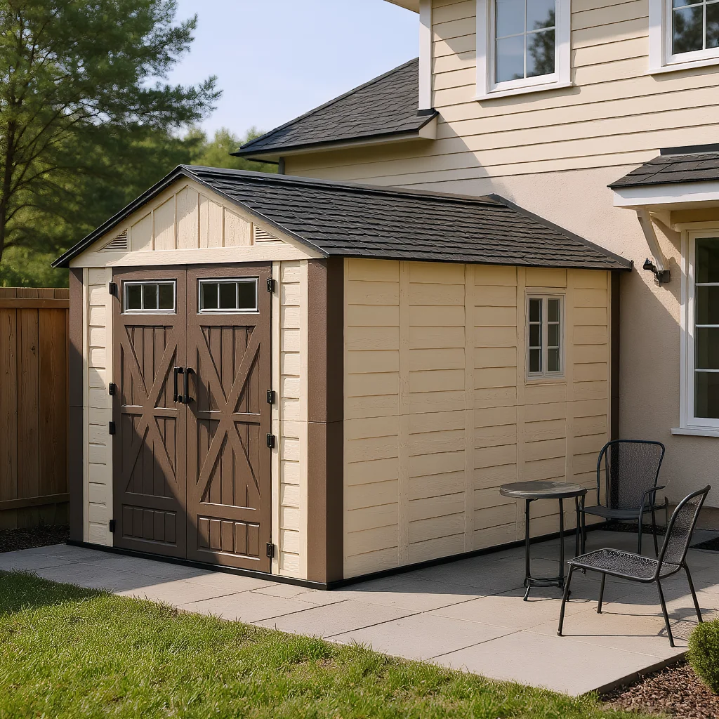 8x10/8x12FT Outdoor Resin Storage Shed W/ Windows, Lockable Door, Floor, Heavy-Duty Tool Shed For Backyard Patio Graden