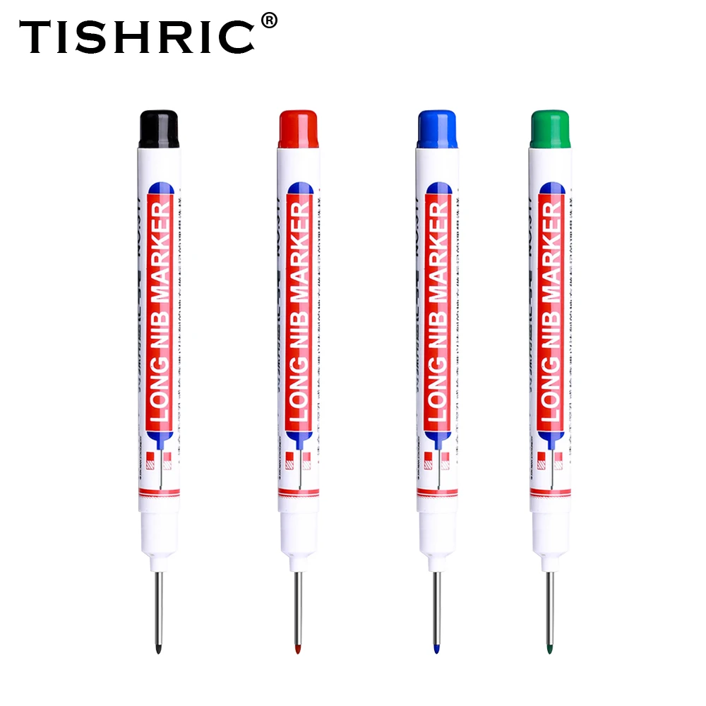 TISHRIC Long Head Oily Markers Pens Bathroom Woodworking Decoration Multi-purpose Deep Hole Marker Pen Green/Red/Black/Blue