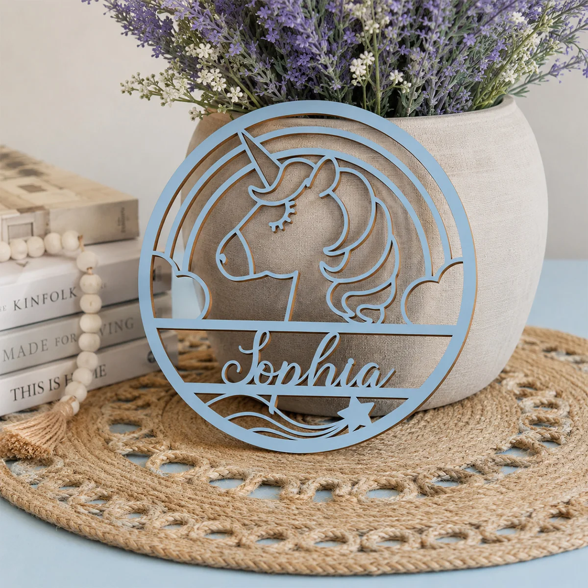 1pc personalized double-layer wooden surname brand, customizable name, unicorn shape, home decoration, gifts