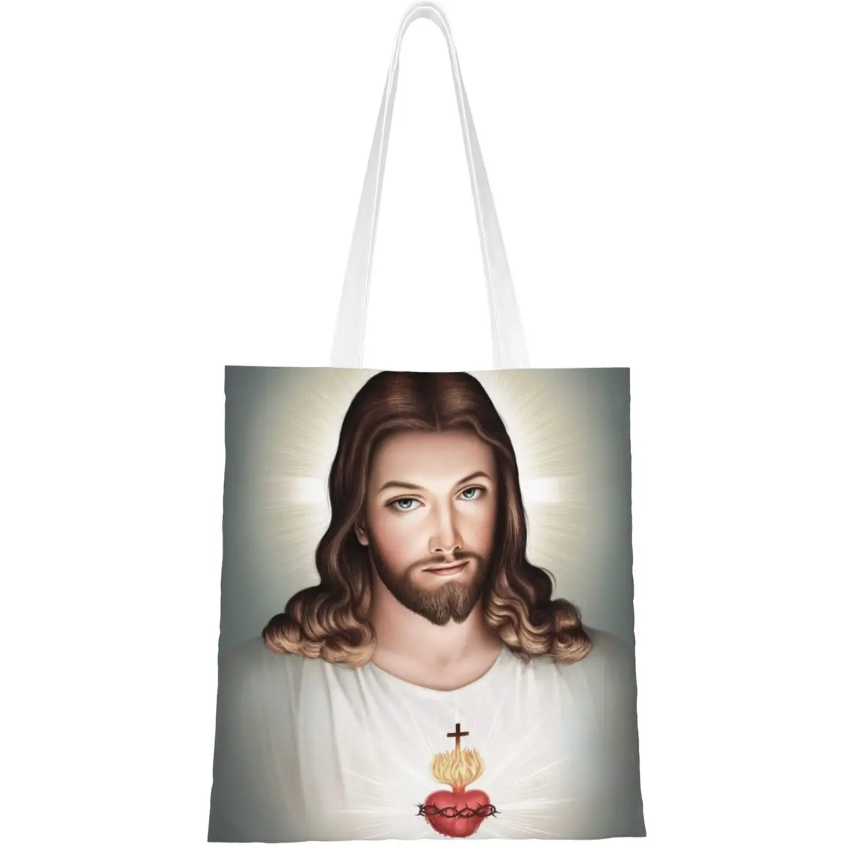 Sacola de lona do coração sagrado para homens e mulheres, sacolas de compras católicas religiosas, Y2K, Santo Jesus Cristo, design exclusivo