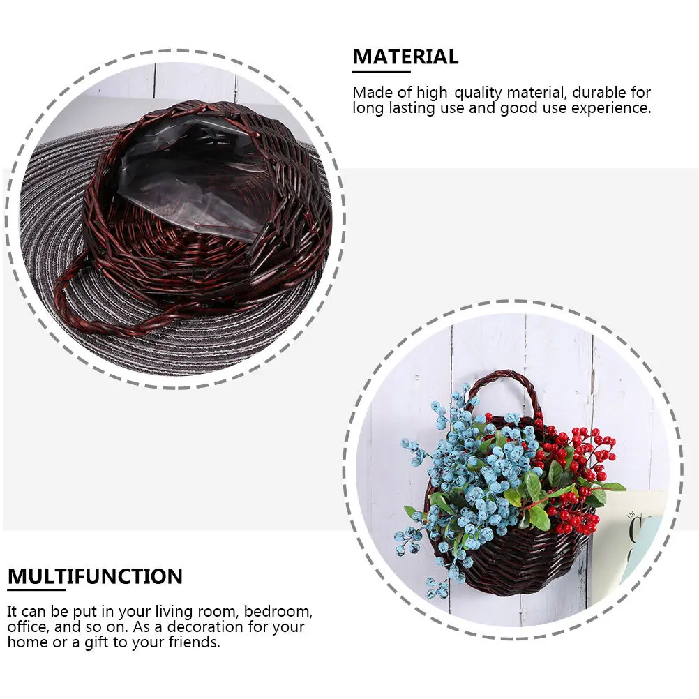 

2Pcs Woven Flower Baskets Wall Hanging Storage Basket Decorative Flowerpot Rope Hanging Basket Flower Storage Container Home