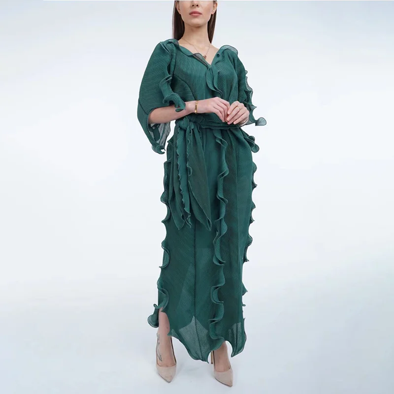 2024 Spring European American Women'S Dress Drape Original Design Fashion Elegant Loose Long Party V-Neck Aesthetic Midi Dress