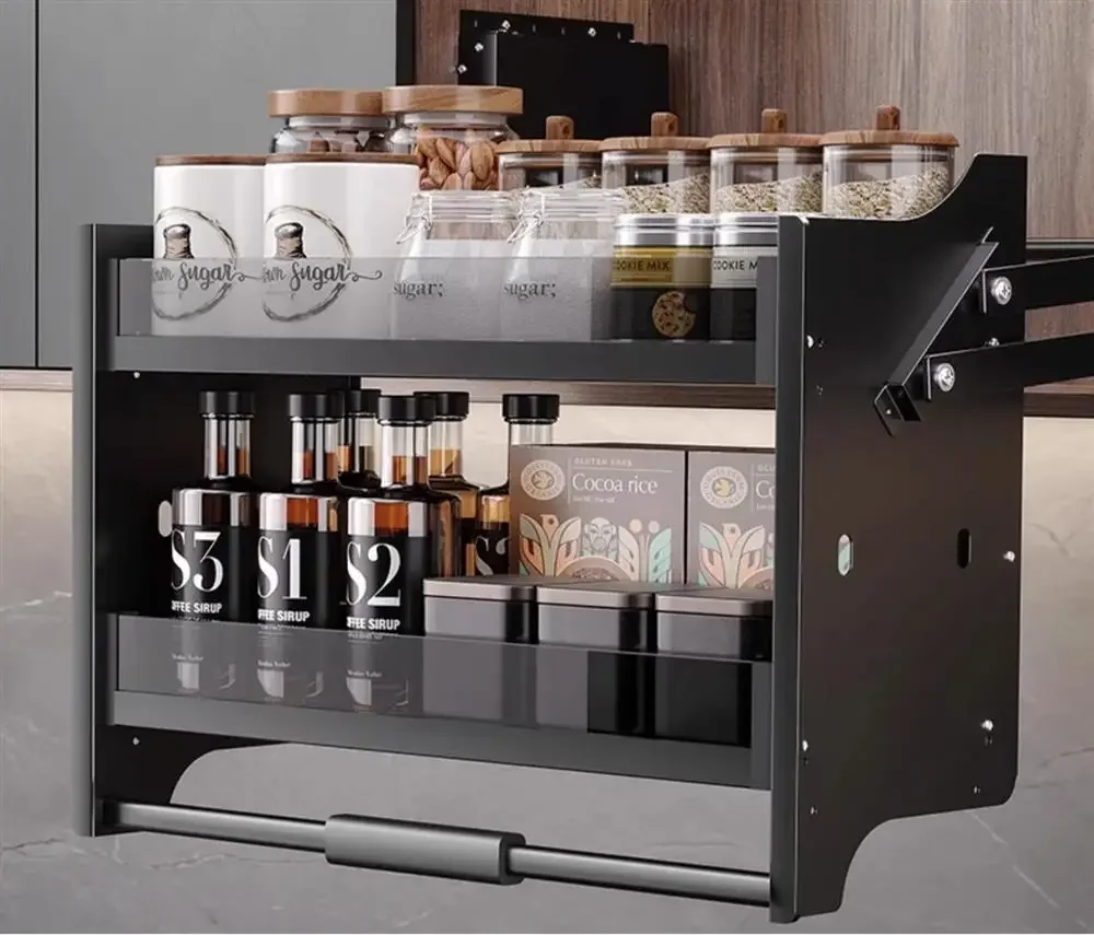 

Kitchen hanging cabinet lift pull basket upper upper and lower buffer drop-down seasoning basket kitchen cabinet