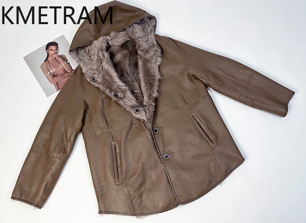 Jaket Bulu Berwajah Ganda Kulit Domba Wol Alami Mantel Bulu Asli Dapat Dibalik Mewah Wanita dengan Tudung Pakaian Wanita Musim Dingin 2025ба