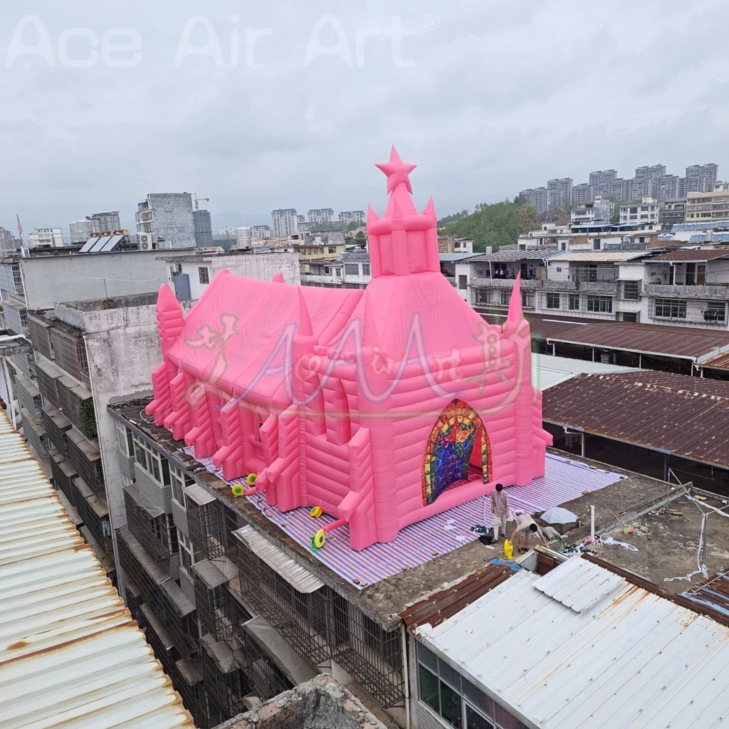 Portable Commercial Wedding Inflatable Church Giant Inflatable Church Inflatable Pink Church Tent, Giant Inflatable Wedding Tent