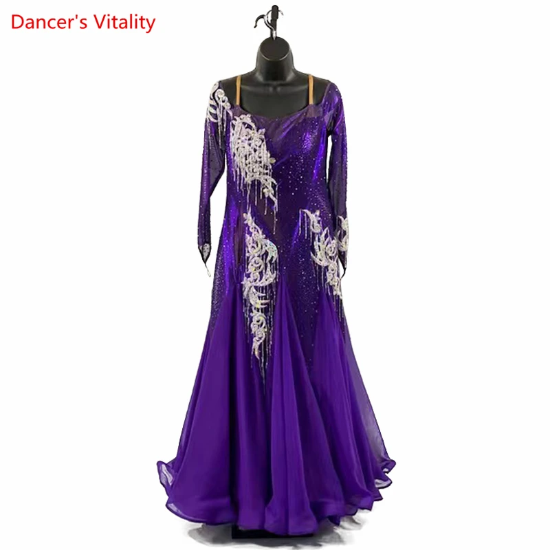 

Ballroom Dress Standard Dance Competiton Dresses Customzied Adult Children Long Sleeves Waltz Social Dancing Performance Skirt