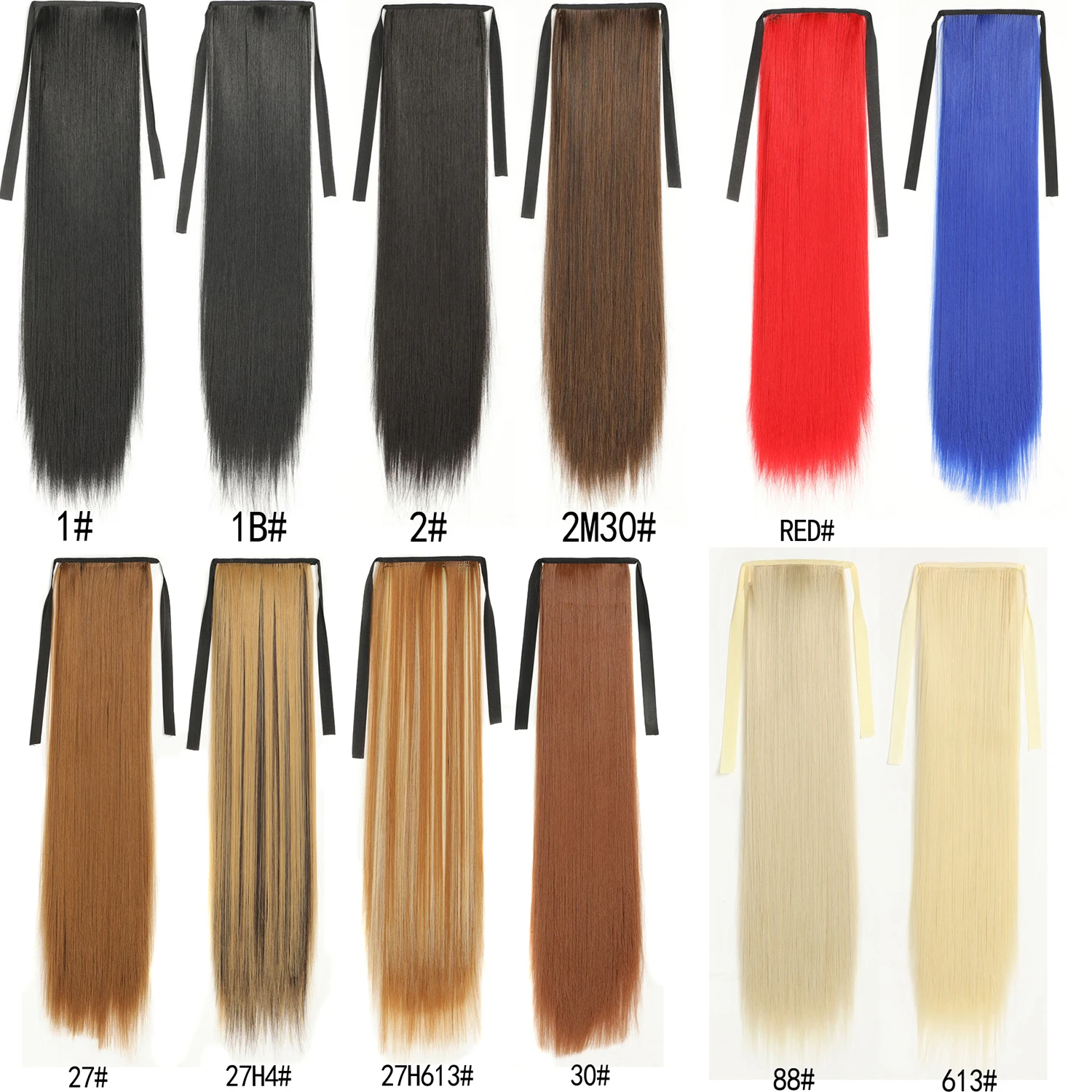 Ribbon Drawstring Synthetic Ponytail Hair Extension Long Straight Ponytails Quick Styling Daily Wear Hairpiece for Women