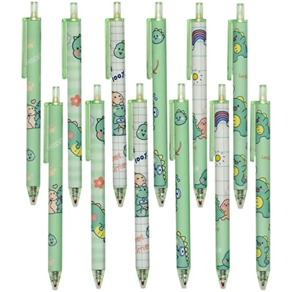 100 Pcs Cute Black Gel Ink Pens Retractable 0.5mm Gel Pens Office School Supplies (0.5mm Black Green Dinosaur Pens)