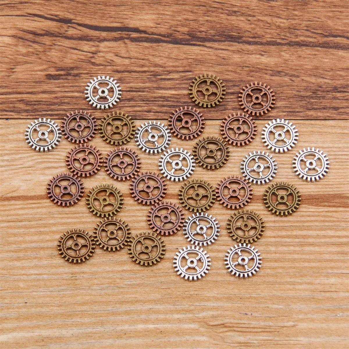 60PCS 10/12mm Small Size Three Color Metal Alloy Machinery Gear Pendant Jewelry Charm Jewelry Gear Findings