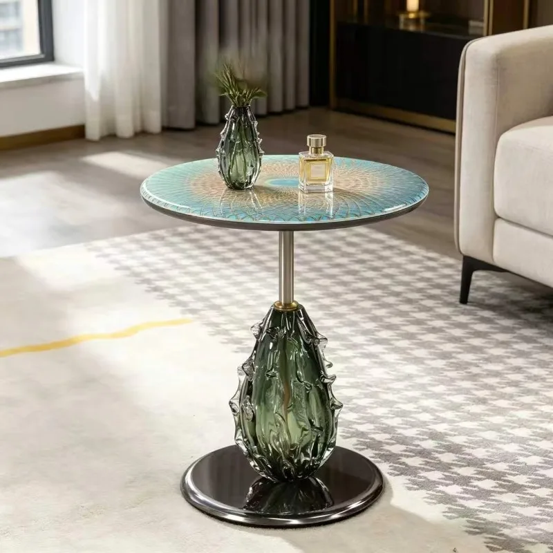 Modern Luxury Microcrystalline Stone Round End Table, Compact Sofa Side Table for Living Room Bedroom Balcony Study
