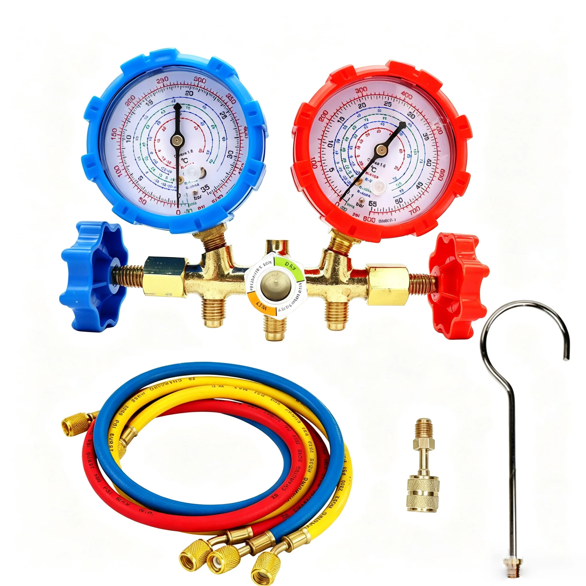 R404A Compatible Dual Gauge AC Manifold Set for Automotive Home HVAC Charging and Leak Testing Operations  R404A