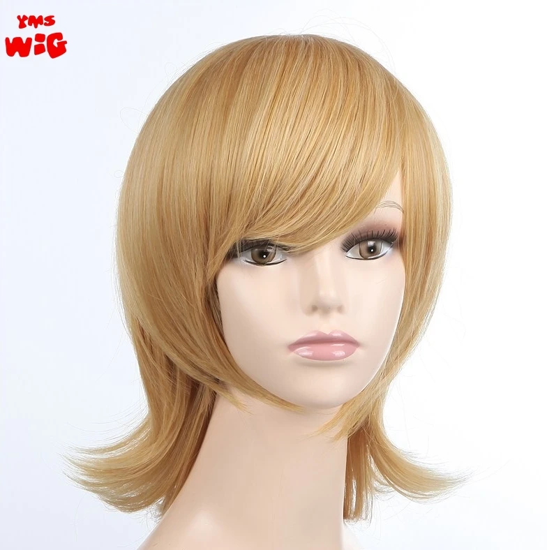 Short Straight Slightly Curly Hair Synthetic Wig for Cosplay Party Dress Up with Bangs Universal Anime Play Costume 261