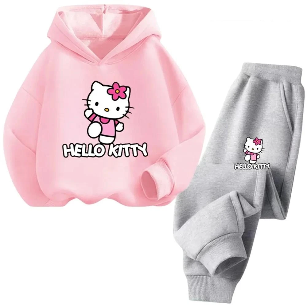 Hoodies Sets Boys Outfit Set Kids Hello Kitty Clothes Girls Clothing Tops Pants Suits 4-14 Years Old Ports Suits Hoodies Sweater