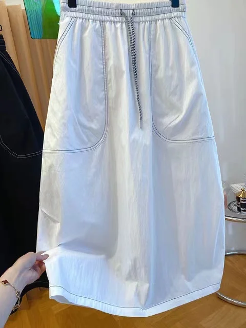 

Bla High Waist Loose Workwear Skirt Women's Summer 2025 New Sle Knee-Length Midi Skirt with Lines