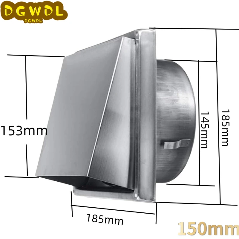 100/125/150mm 304 Stainless Steel Air Vent Grille Square Air Outlet  Windproof Rainproof Bathroom 4/5/6 Inch